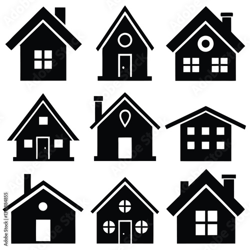 black home icon set vector silhouette design