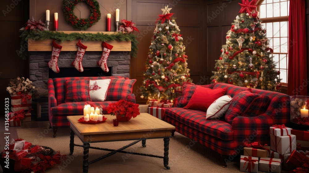 Fototapeta premium cozy christmas red plaid