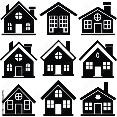 black home icon set vector silhouette design