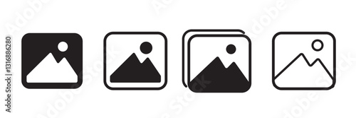 Images icon flat editable icon mark set. Photo gallery vector icon set. image or photo album symbol icon in black color set.