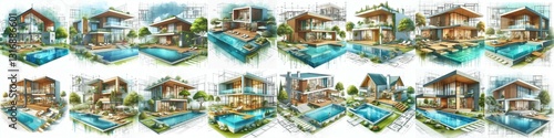 conceptual drawing of eco houses. ai generated illustration