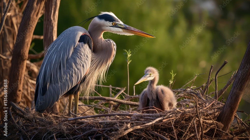 Obraz premium adult great blue heron nest