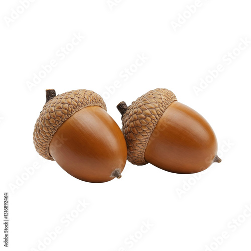 A high-fidelity, realistic depiction of two acorns