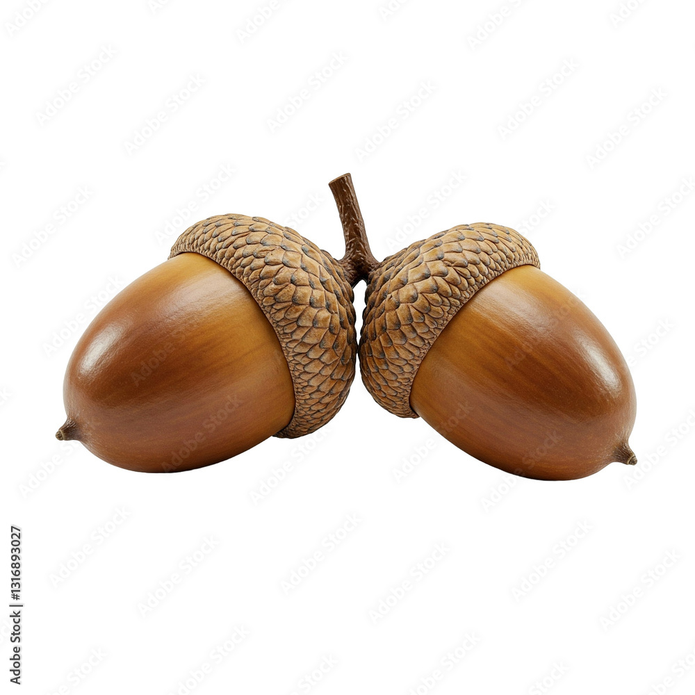 A detailed and realistic composition of two acorns