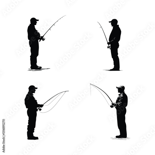 Fisherman silhouette set clipart on a white background