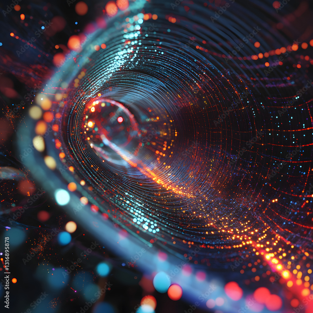 A spiral of light and color with a dark background A spiral of light and color with a dark background