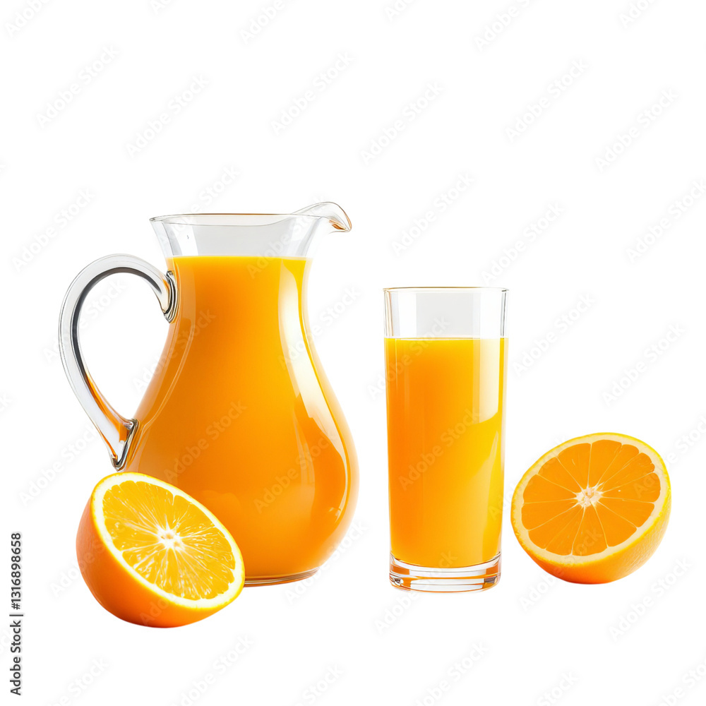 Refreshing Orange Juice in Pitcher and Glass Refreshing Orange Juice in Pitcher and Glass