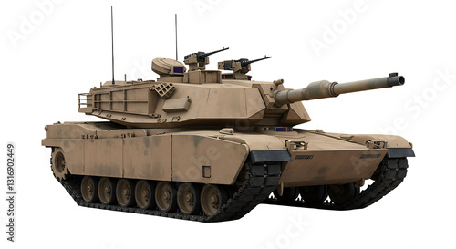 Heavy Military Tank Vehicle Isolated on White Background Powerful Armor