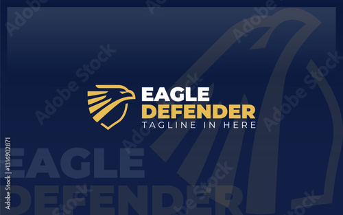 Eagle logo forming a shield symbol with gold color