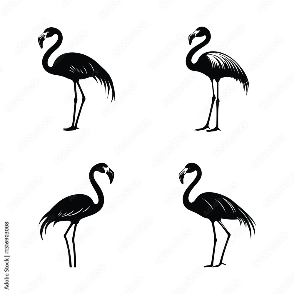 Obraz premium Flamingo silhouette set clipart on a white background