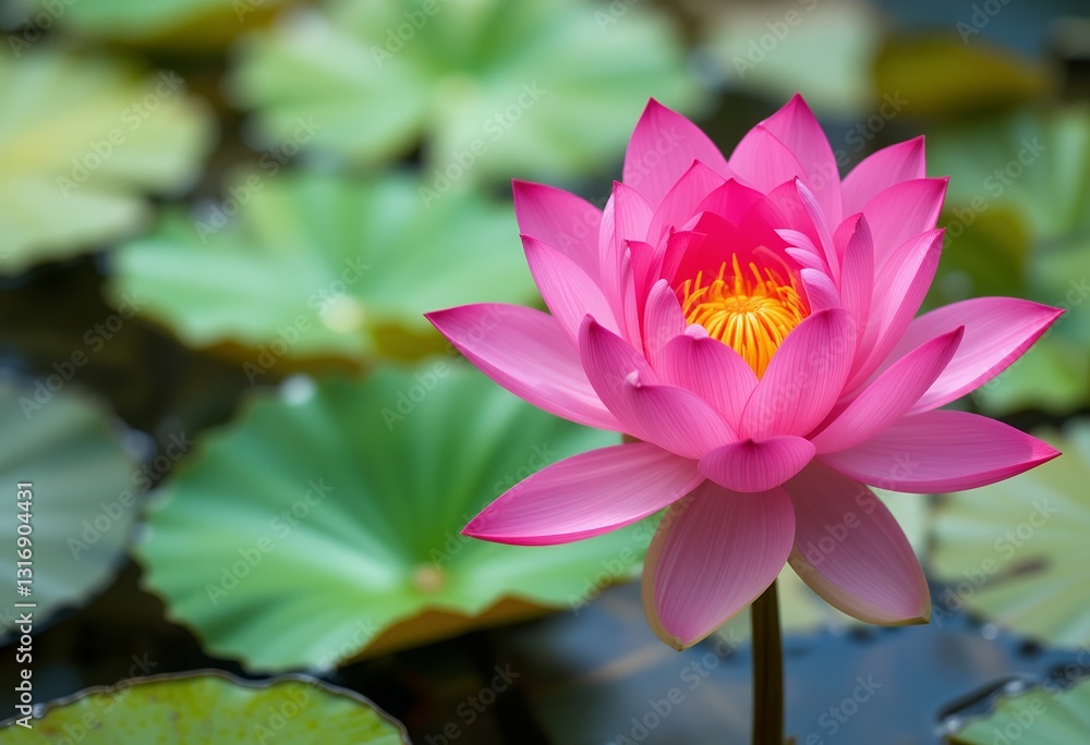 Elegant Pink Water Lily Blooming Gracefully Amidst Serene Aquatic Garden Elegant Pink Water Lily Blooming Gracefully Amidst Serene Aquatic Garden