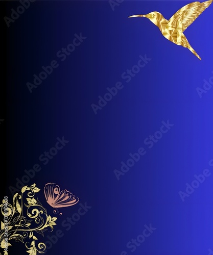 Abstract Background With Butterflies & Bird