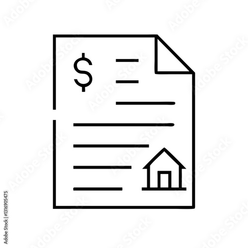 Financial Document with Dollar Sign and House Icon on White Background