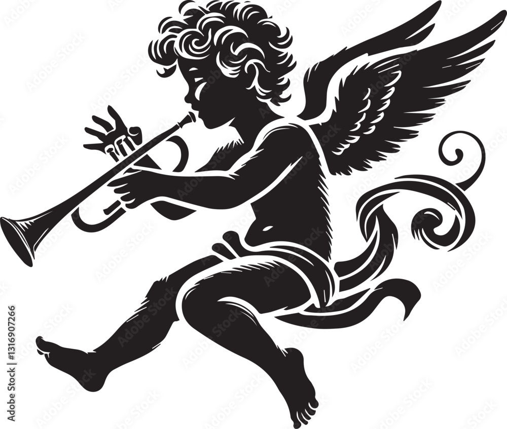 Fototapeta premium vector illustration of cupid, cupid silhouette vector, cupid logo vector, cupid vector icon, cupid silhouette vector isolated on white background