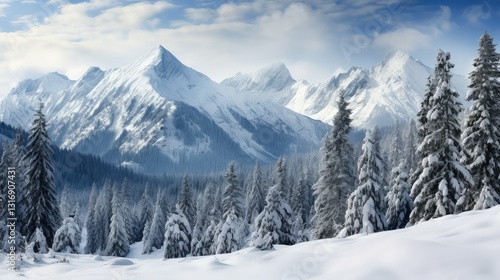 Wallpaper Mural snow evergreen trees in winter Torontodigital.ca