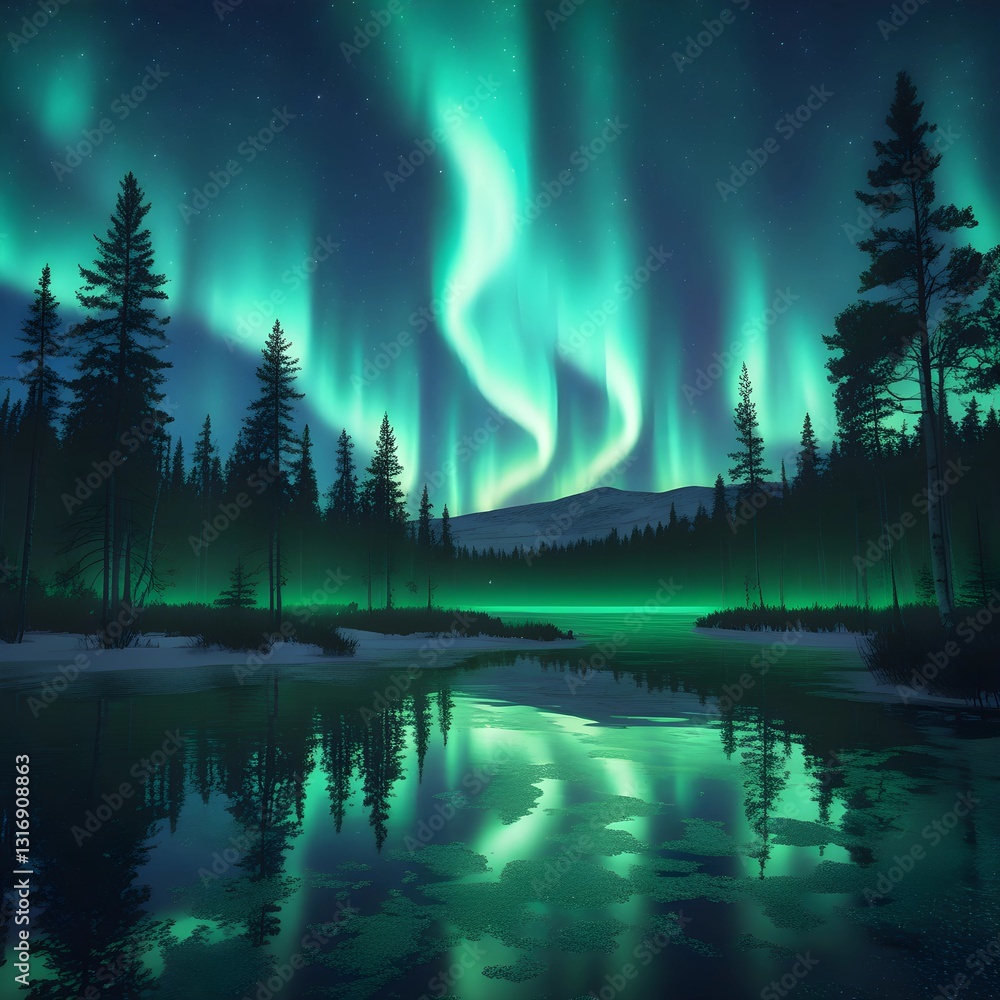 Fototapeta premium Night landscape with rainbow