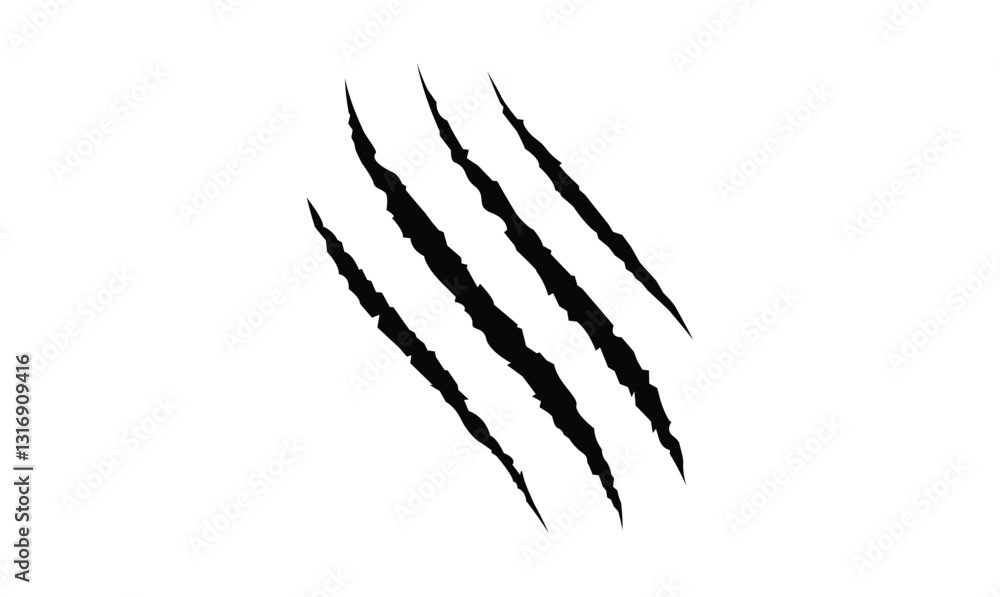 Obraz premium Animal silhouette claw paw marks, tiger, dog, lion, monster, scratches, talons cuts cat, tiger, isolated on transparent background.