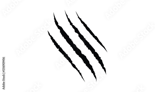 Animal silhouette claw paw marks, tiger, dog, lion, monster, scratches, talons cuts cat, tiger, isolated on transparent background.