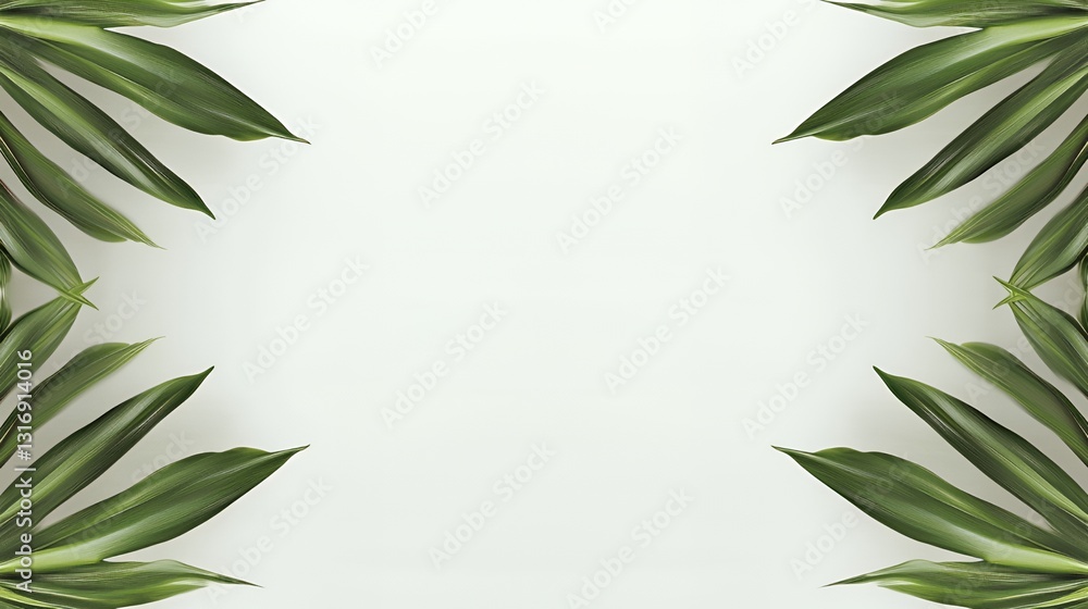 Fototapeta premium Green Leaves Frame on White Background