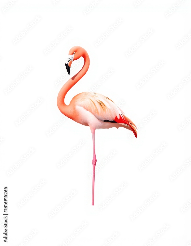 Fototapeta premium Pink flamingo on white background illustration