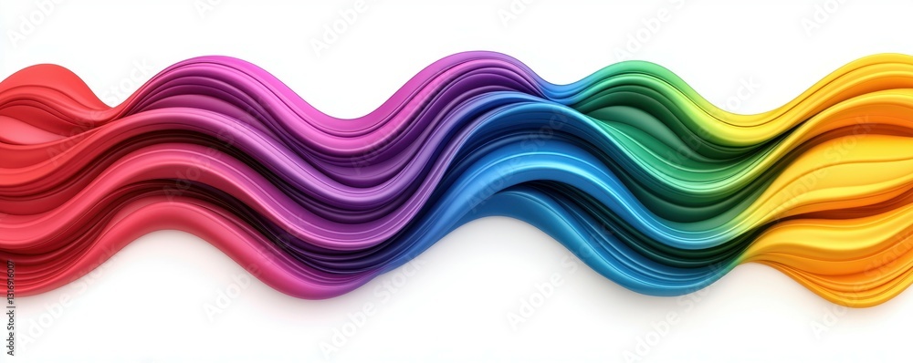 Fototapeta premium Abstract Wavy Rainbow Swirl with Smooth Colorful Gradient on White Background Art Style 3D Rendering