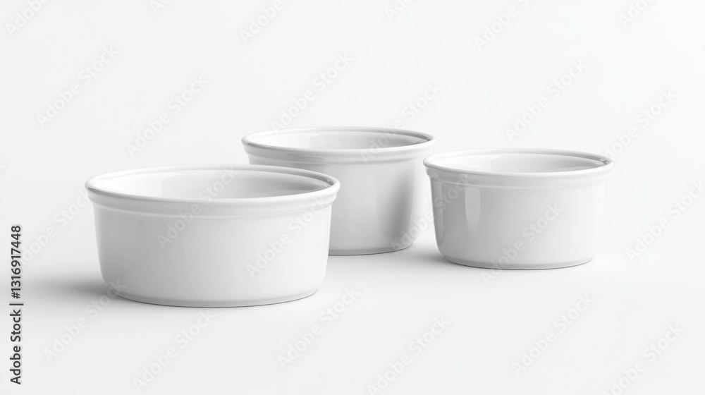 Three empty white ramekins Three empty white ramekins