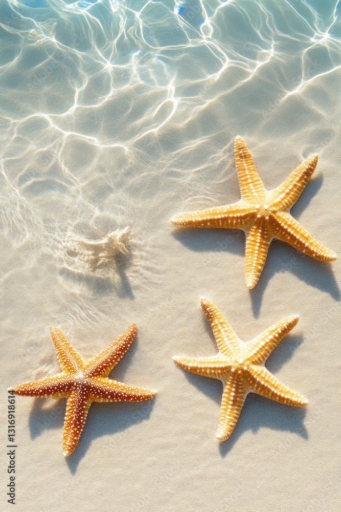 Sunlit tropical starfish on shallow beach Sunlit tropical starfish on shallow beach