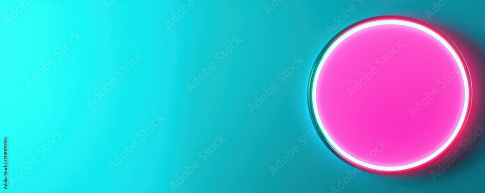Fototapeta premium Pink Neon Circle on Teal Background Design