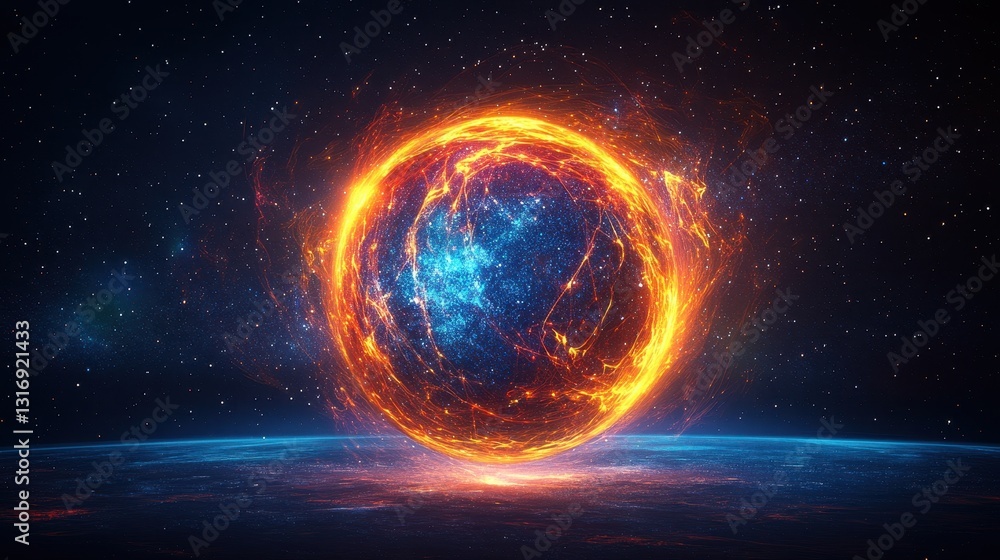 Fiery cosmic ring illuminating the starry space with vibrant colors Fiery cosmic ring illuminating the starry space with vibrant colors