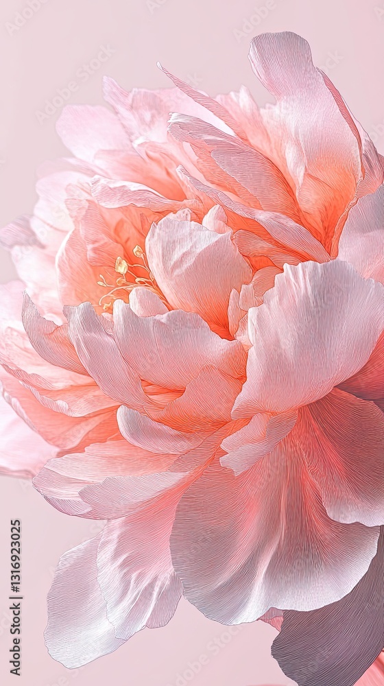 Delicate Pink Peony Flower with Soft Petals Against Light Background Delicate Pink Peony Flower with Soft Petals Against Light Background