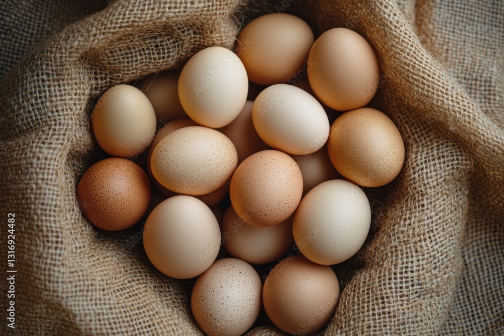 Farm Fresh Eggs in Burlap Sack Natural Organic Healthy Food Farm Fresh Eggs in Burlap Sack Natural Organic Healthy Food