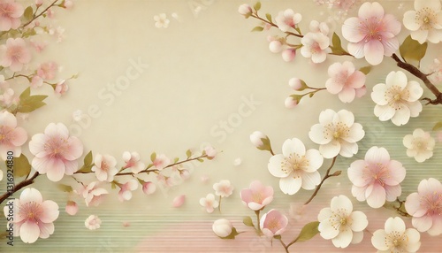 Wallpaper Mural 和紙と桜の上品な和風背景 優雅なパステルカラー Torontodigital.ca