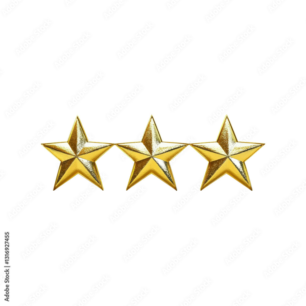 Three Golden Stars 3D Render of High-Quality Rating Symbols Three Golden Stars 3D Render of High-Quality Rating Symbols