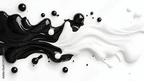 Black and white liquid swirls and droplets