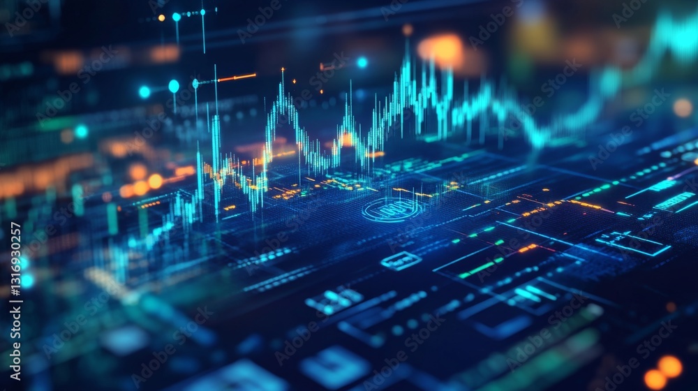 Cryptocurrency market charts and futuristic data visualizations glowing against an abstract tech background with dynamic blue and green cyber elements. Cryptocurrency market charts and futuristic data visualizations glowing against an abstract tech background with dynamic blue and green cyber elements.