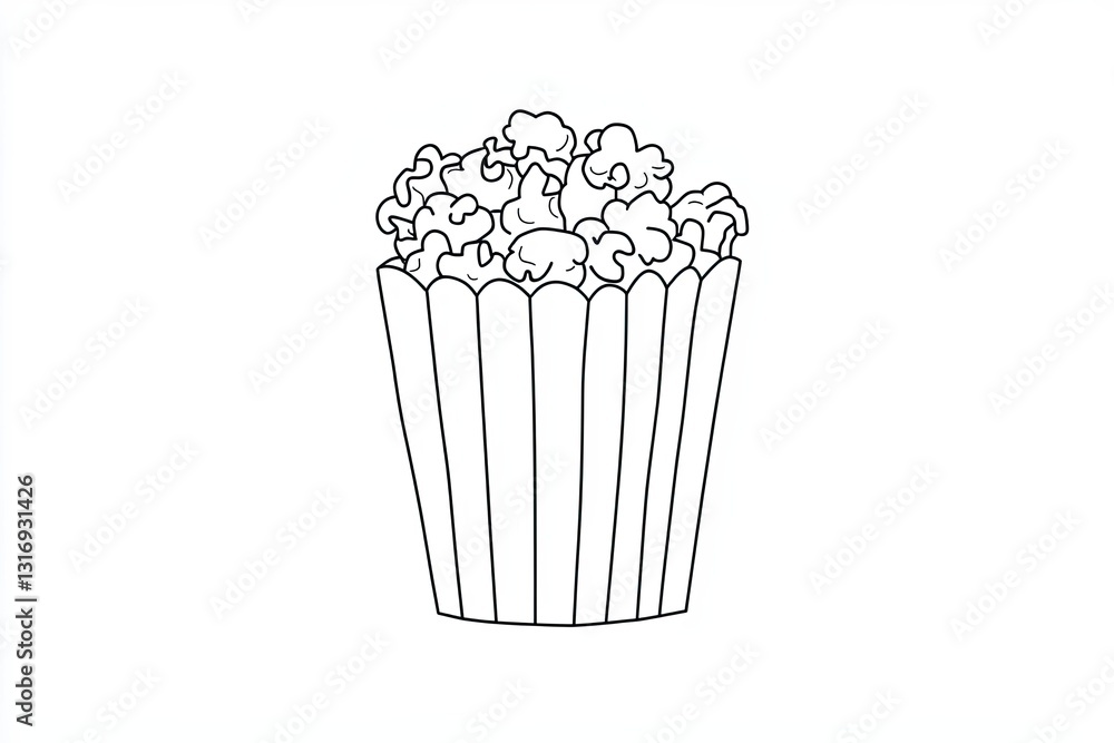 Hand-drawn Popcorn Box Outline on White Background for Illustration