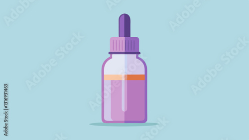 Serum Bottle A sleek transparent serum bottle with a dropper showcasing a gradient color effect that suggests revitalizing properties against a soft minimalistic background.