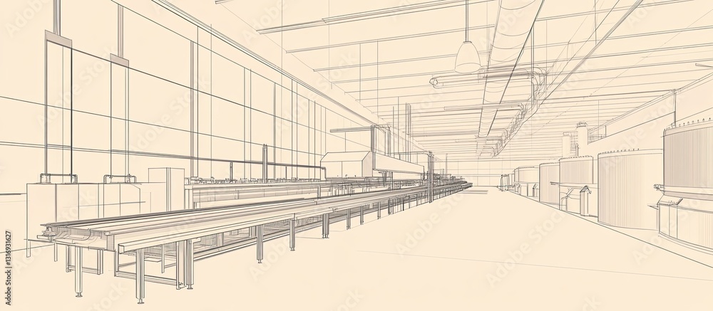 Fototapeta premium Industrial Warehouse Interior Design with Conveyor System Layout