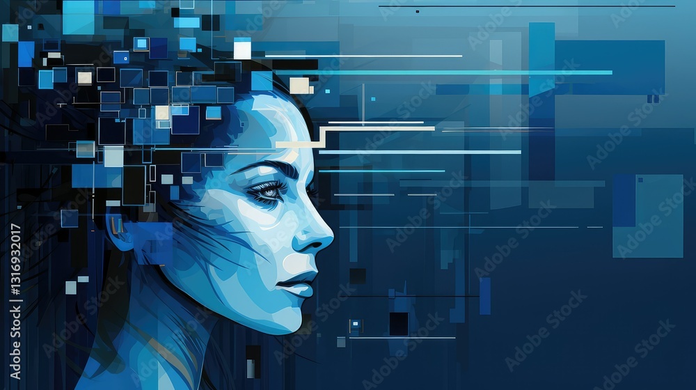 Obraz premium futuristic head illustration blue