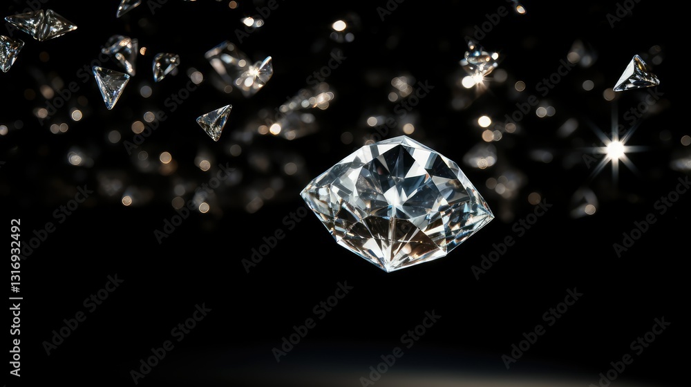 Fototapeta premium descent diamonds falling on black background