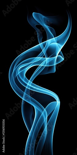 A mesmerizing swirl of blue smoke against a black background, creating a dynamic and ethereal visual effect.