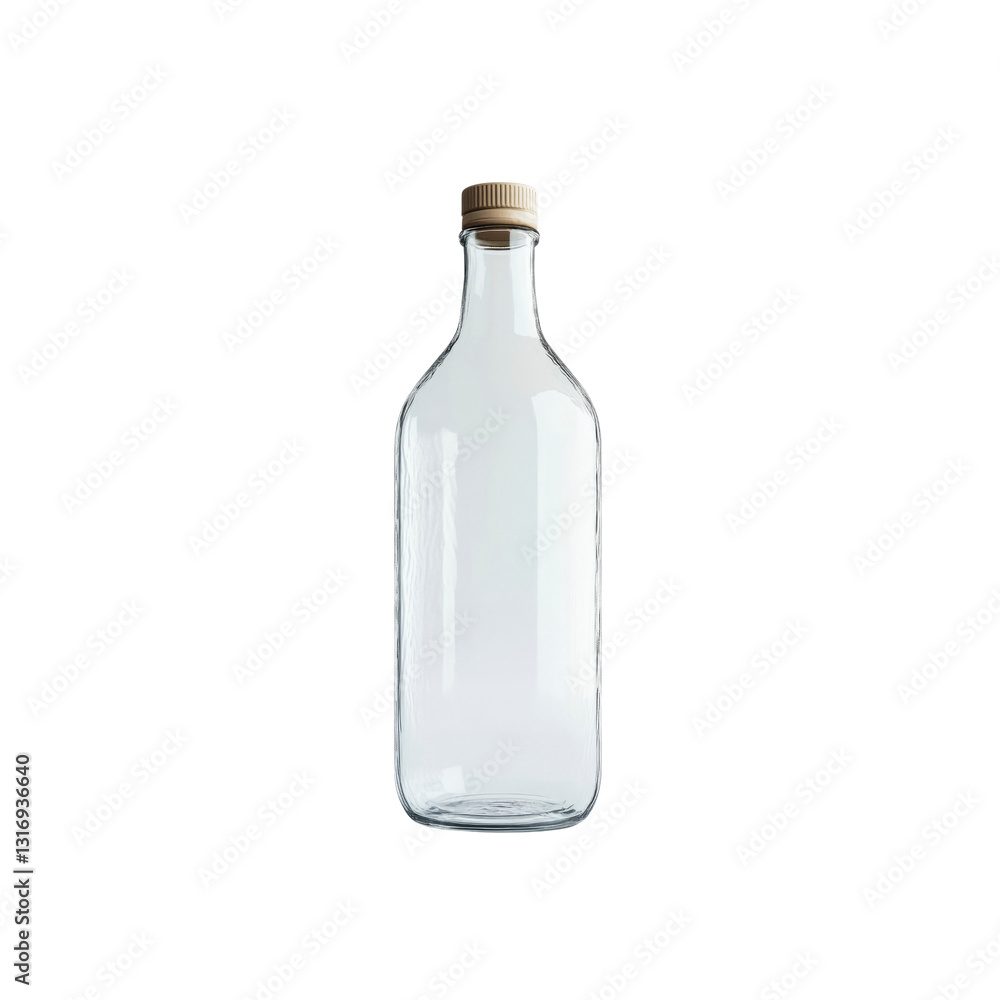 Empty Clear Glass Bottle with Beige Cap - Mockup for Branding and Design Empty Clear Glass Bottle with Beige Cap - Mockup for Branding and Design