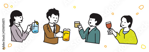 お酒を飲む人のイラストセット