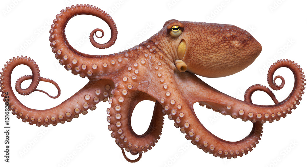 Isolated Octopus with Curled Tentacles on White Background for Stock Imagery Isolated Octopus with Curled Tentacles on White Background for Stock Imagery