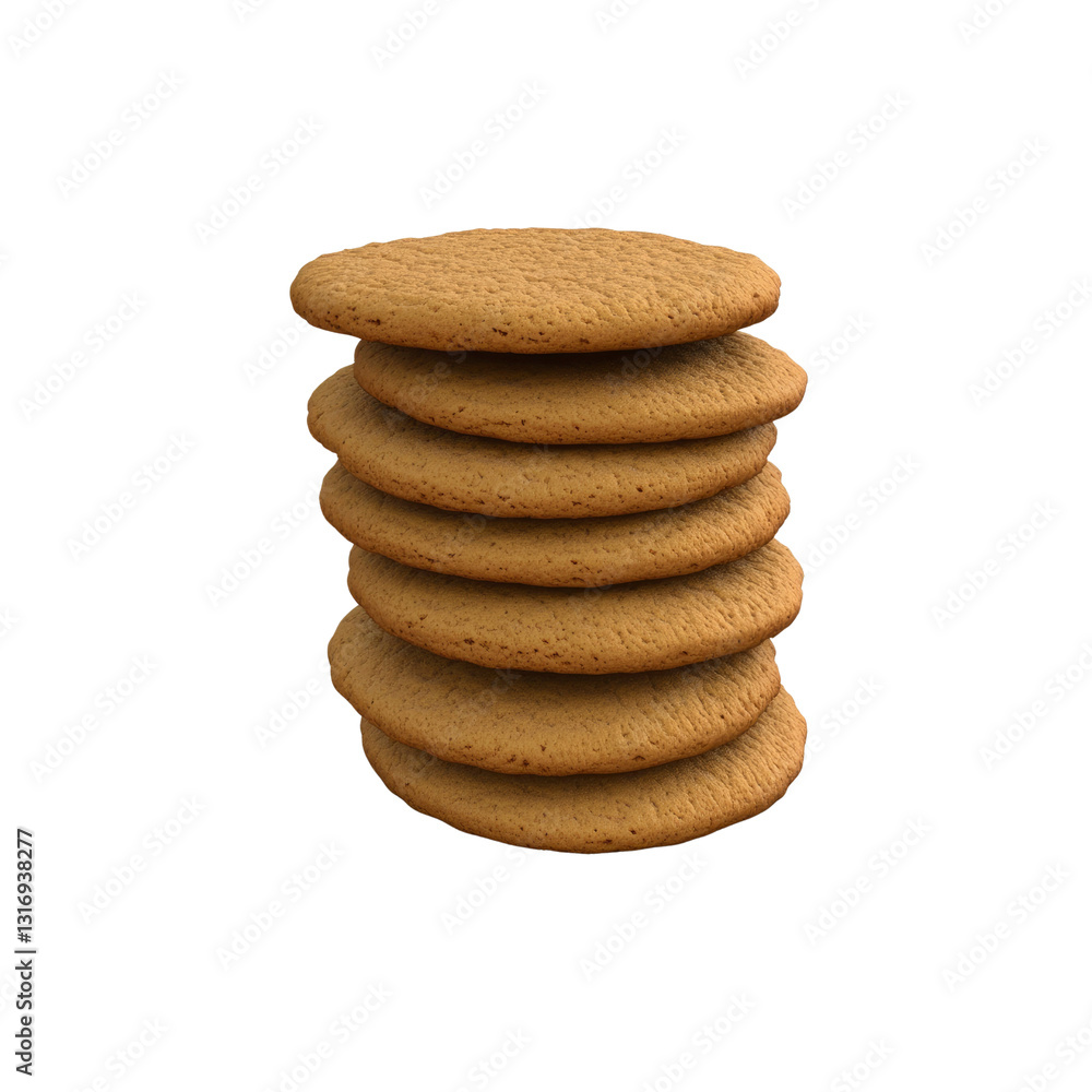 Stack of Seven Golden Brown Round Cookies, Close-Up Studio Shot Stack of Seven Golden Brown Round Cookies, Close-Up Studio Shot