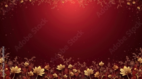 Vishu deep maroon silk texture, adorned with subtle golden South Indian motifs, forming an elegant floral and paisley border