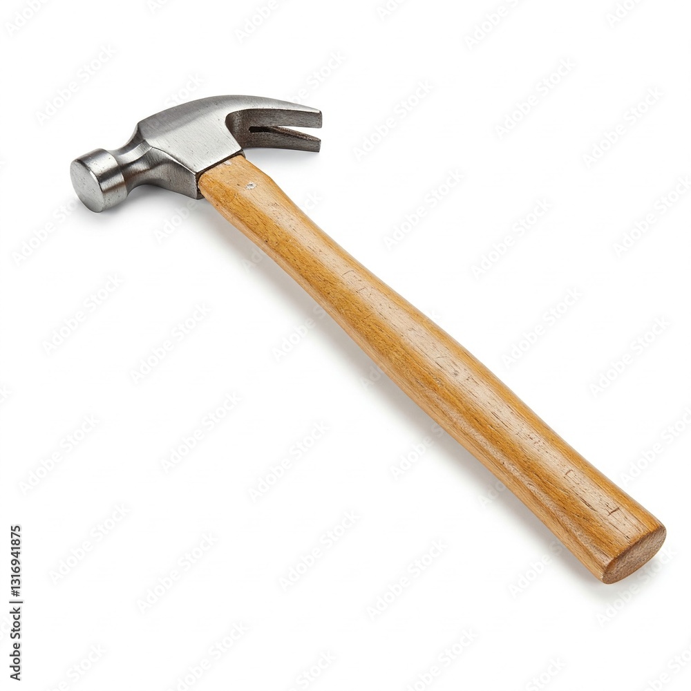 Claw hammer with wooden handle on white background Claw hammer with wooden handle on white background
