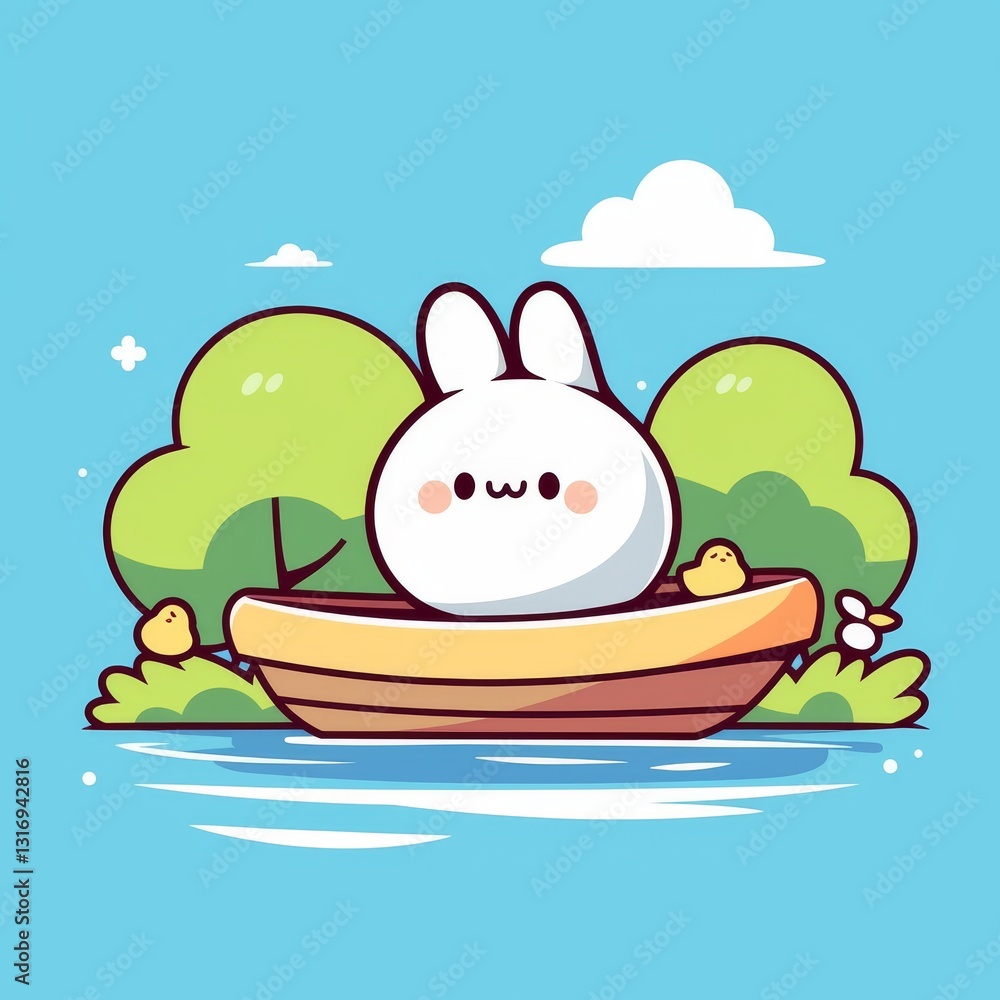 Fototapeta premium Cute Rabbit in a Boat, Sunny Day