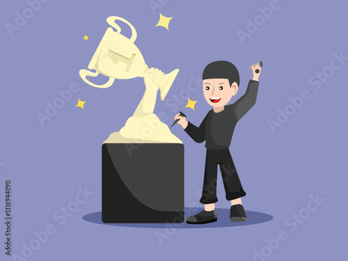 Sculptor Carving a Masterpiece Trophy Statue with Passion and Precision.