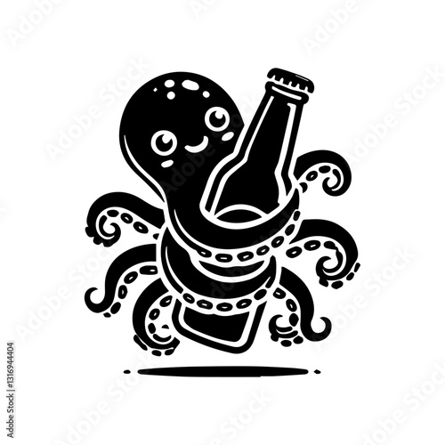 octopus hugging a bottle vector illustration octopus wrapped around a bottle of beer